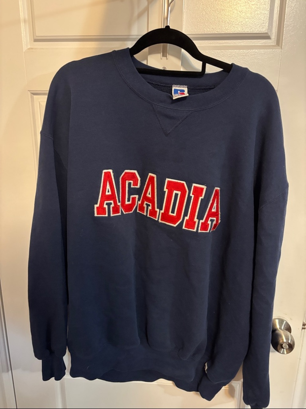 Russell Athletic Navy Crewneck Sweatshirt with Red Appliqué